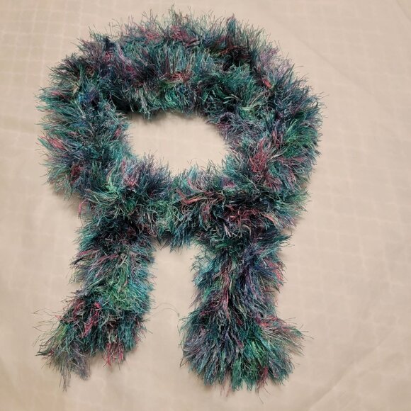 Neck Scarf Teal Pink Fluffy Winter Cozy Warm Long OS One Size - Picture 5 of 7